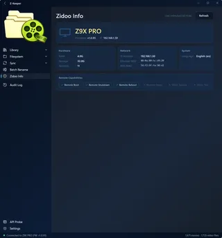 Zidoo device info — Z-Keeper